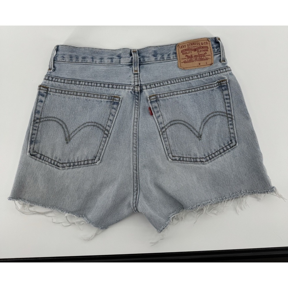 Levi's 505 Slim Women's High Rise Cut‎ Off Blue Denim Shorts Distressed Size 31W